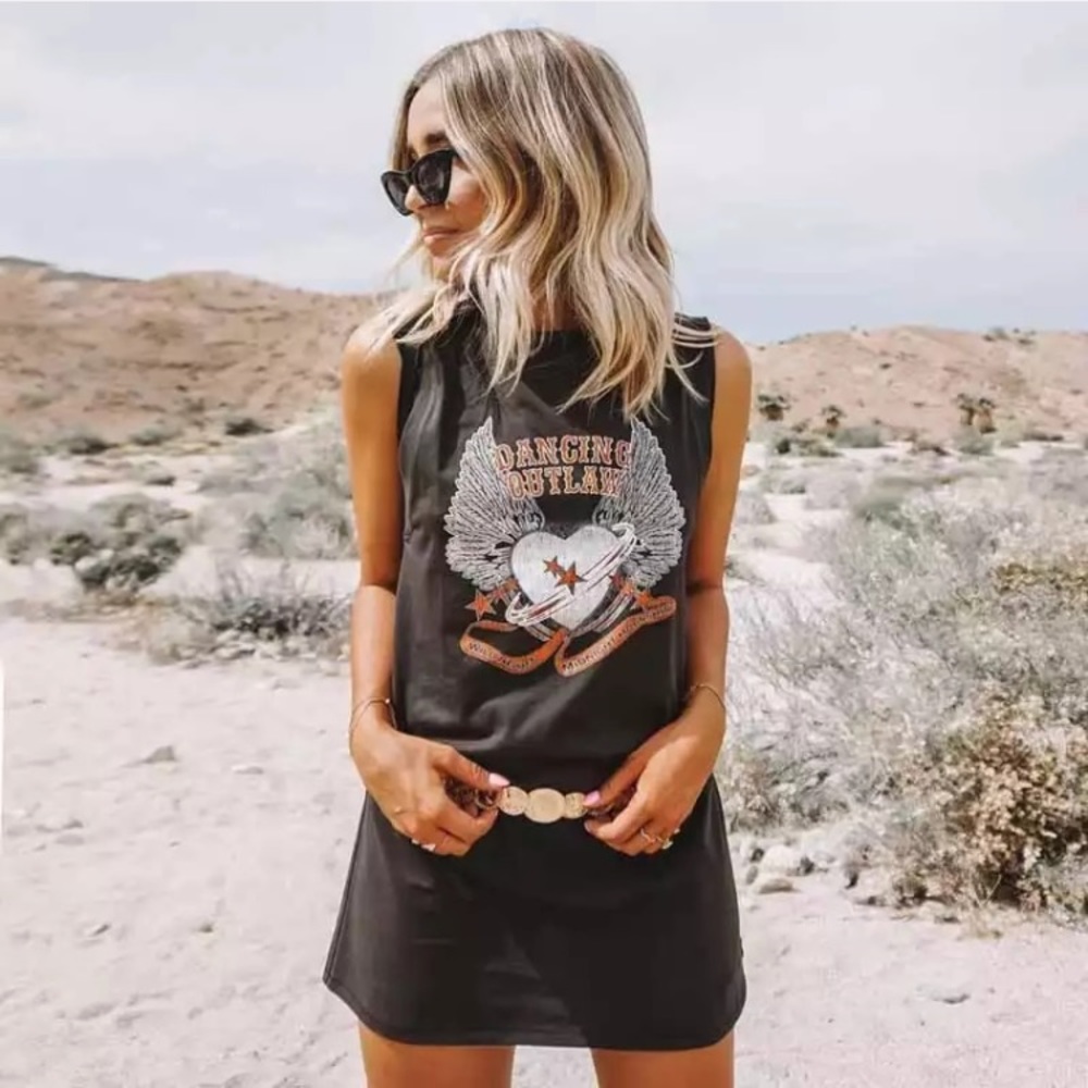 SOLD OUT Charcoal Dancing Outlaw Graphic Sleeveless Dress - Picture 2 of 7